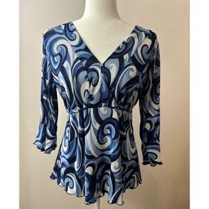 Y2K jtb Pleated Swirl Pattern Bell Sleeve Baby Doll Top Size‎ M